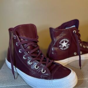 Women’s converse size 8! Shiny burgundy high tops! Only worn a handful of times